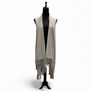 Albee Long Gray Sleeveless Waterfall Fringe Sweater Open Front Duster L